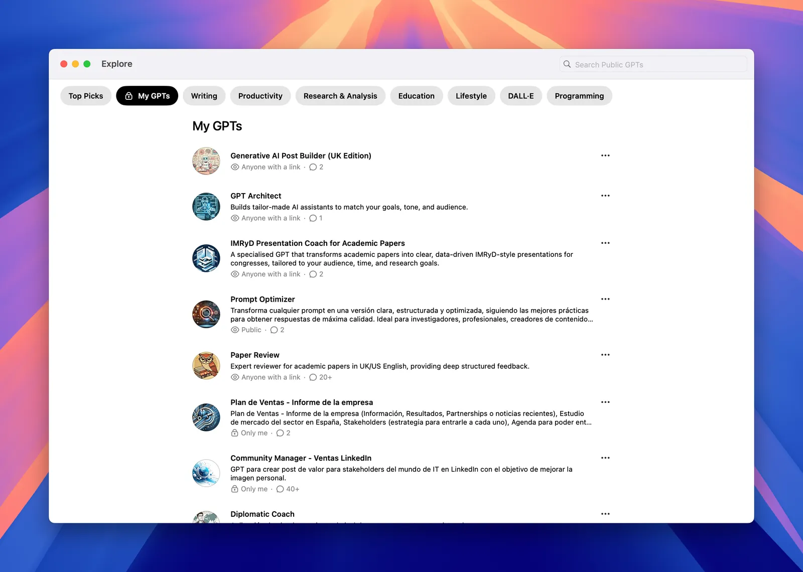 Modal showing "Create" and "Configure" tabs after pressing Create a GPT.