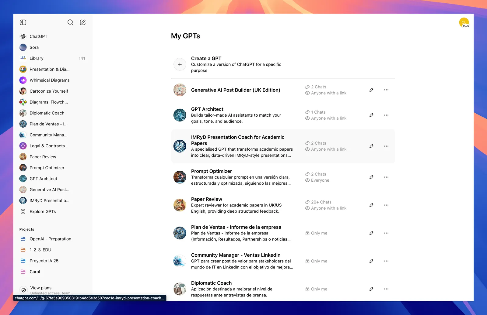 Editing the name, icon and description fields.
