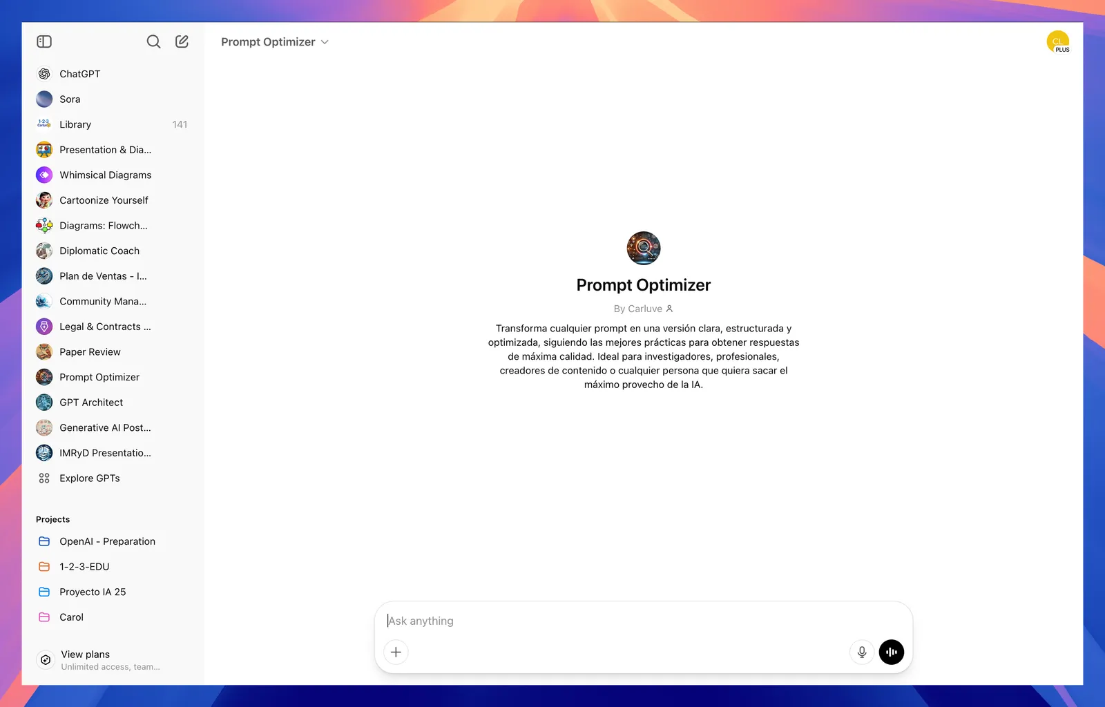 Final published GPT landing page with description centred.