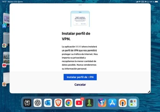 VPN profile installation screen