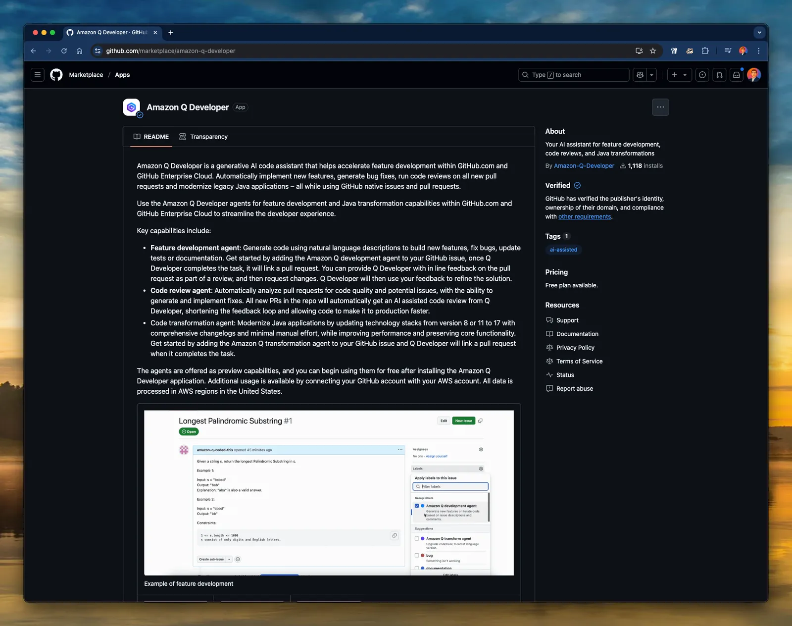 GitHub issue being created and assigned to Amazon Q