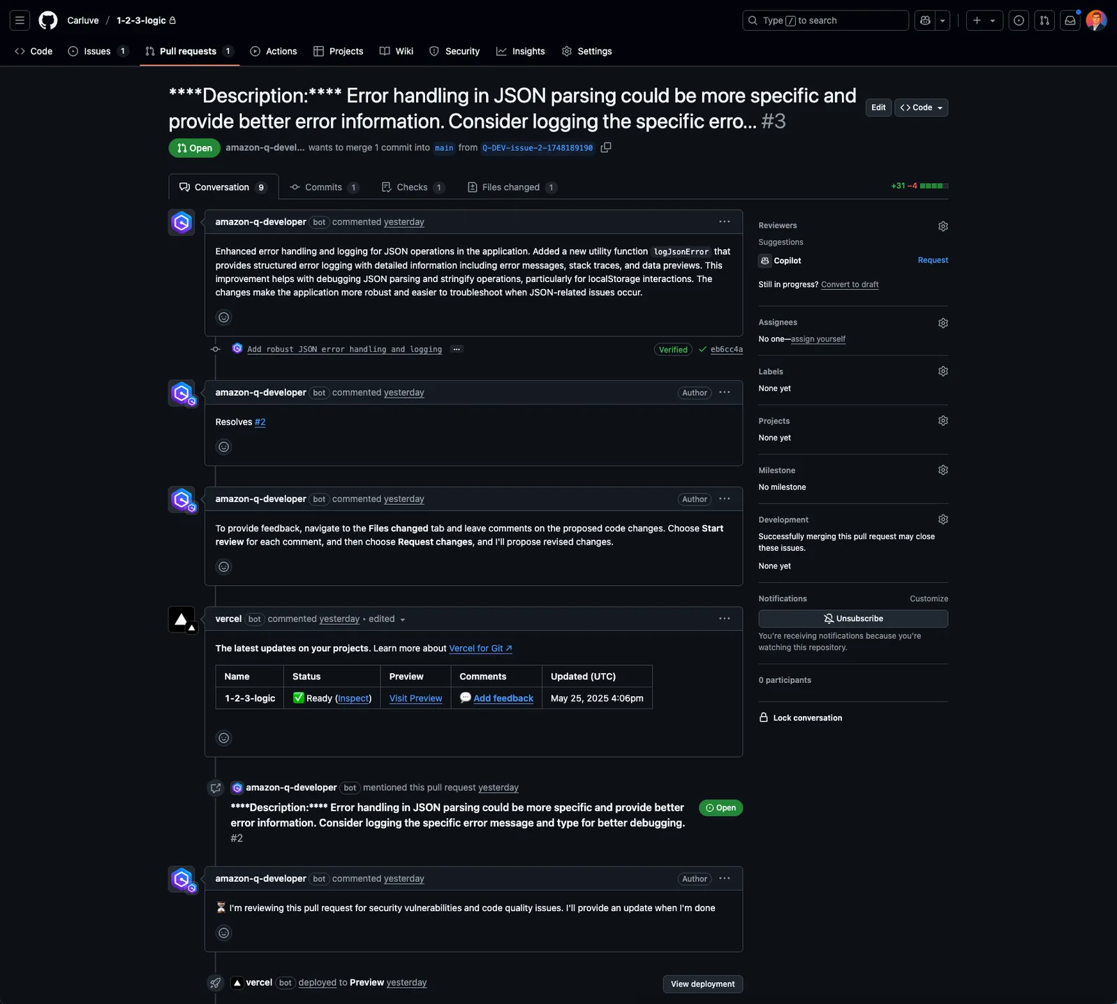 Full context of the JSON fix pull request